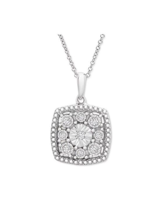 Macy's Jewelry - Diamond Cushion Cluster 18" Pendant Necklace (1/10 ct. t.w.) in Sterling Silver